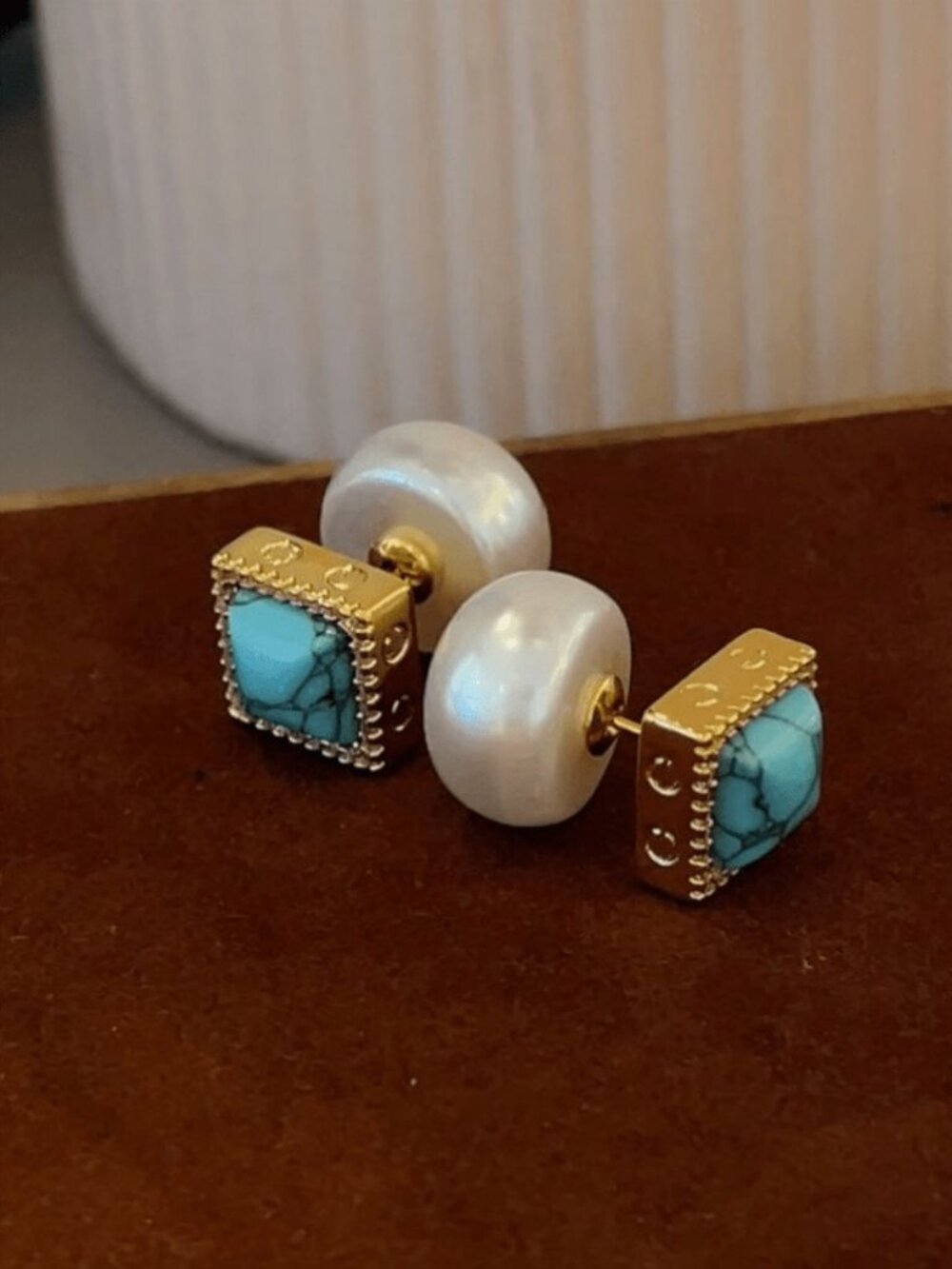 Women's Inlaid faux Pearl & turquoise Stud Earrings